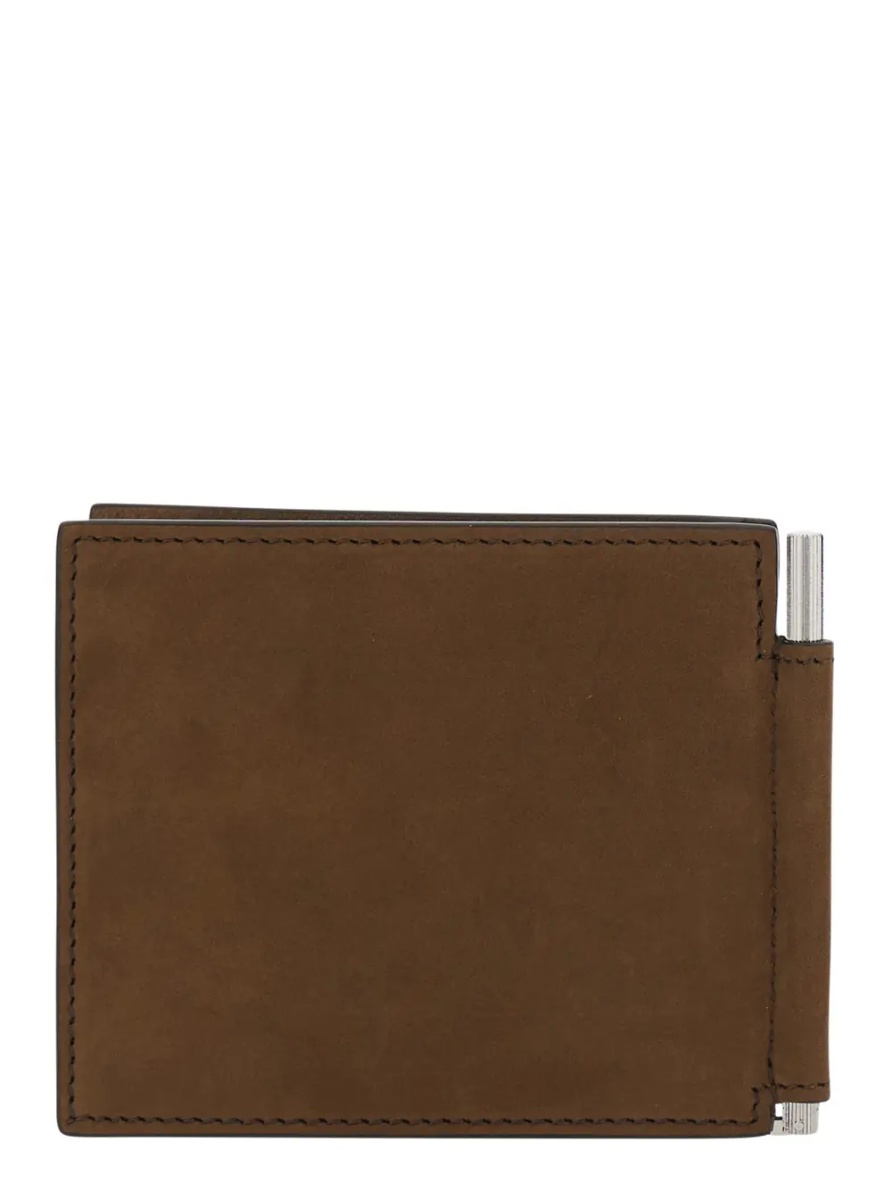 Portofele Brown Wallet with Embossed Logo Lettering and Money Clip in Leather for Men - Img 2