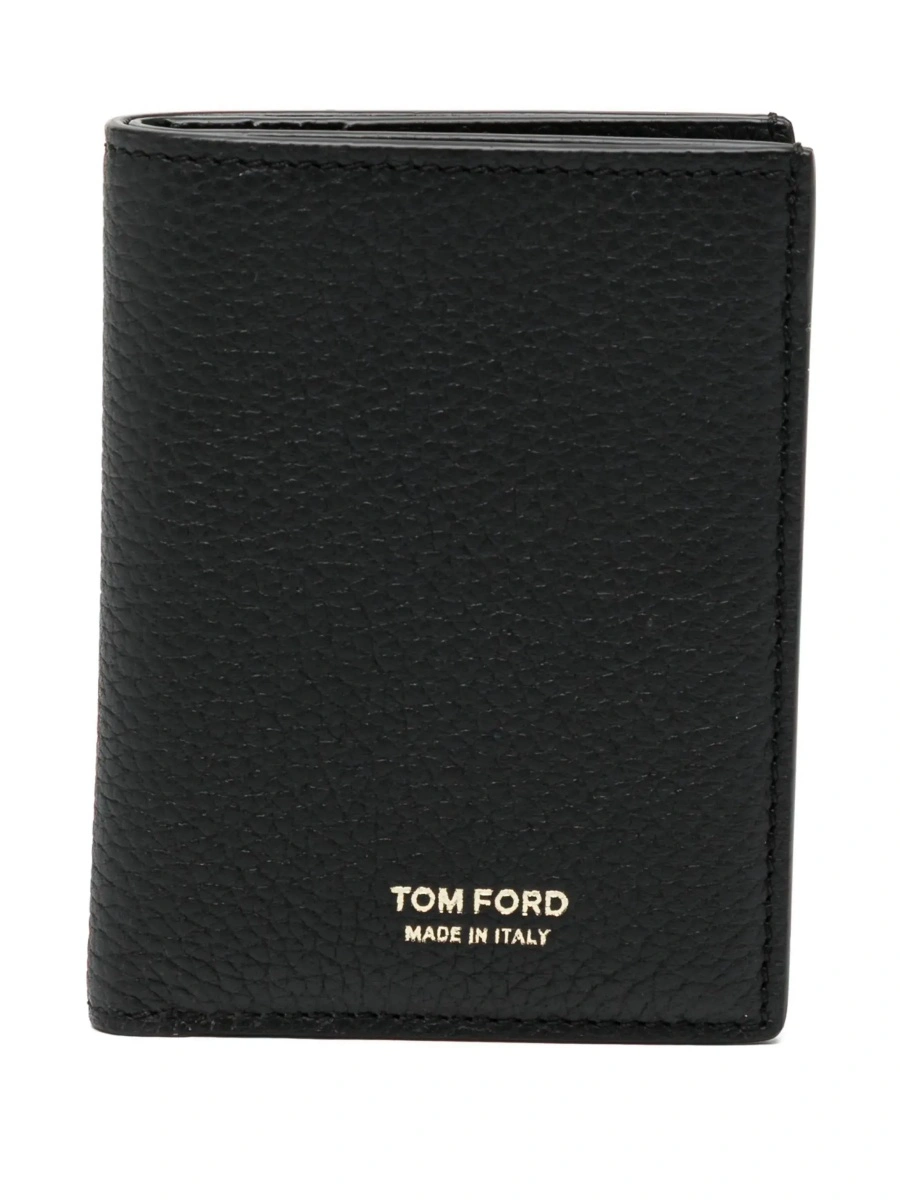 Portofele Card holder with logo lettering embossed on the front in grained black leather for men - Img 6