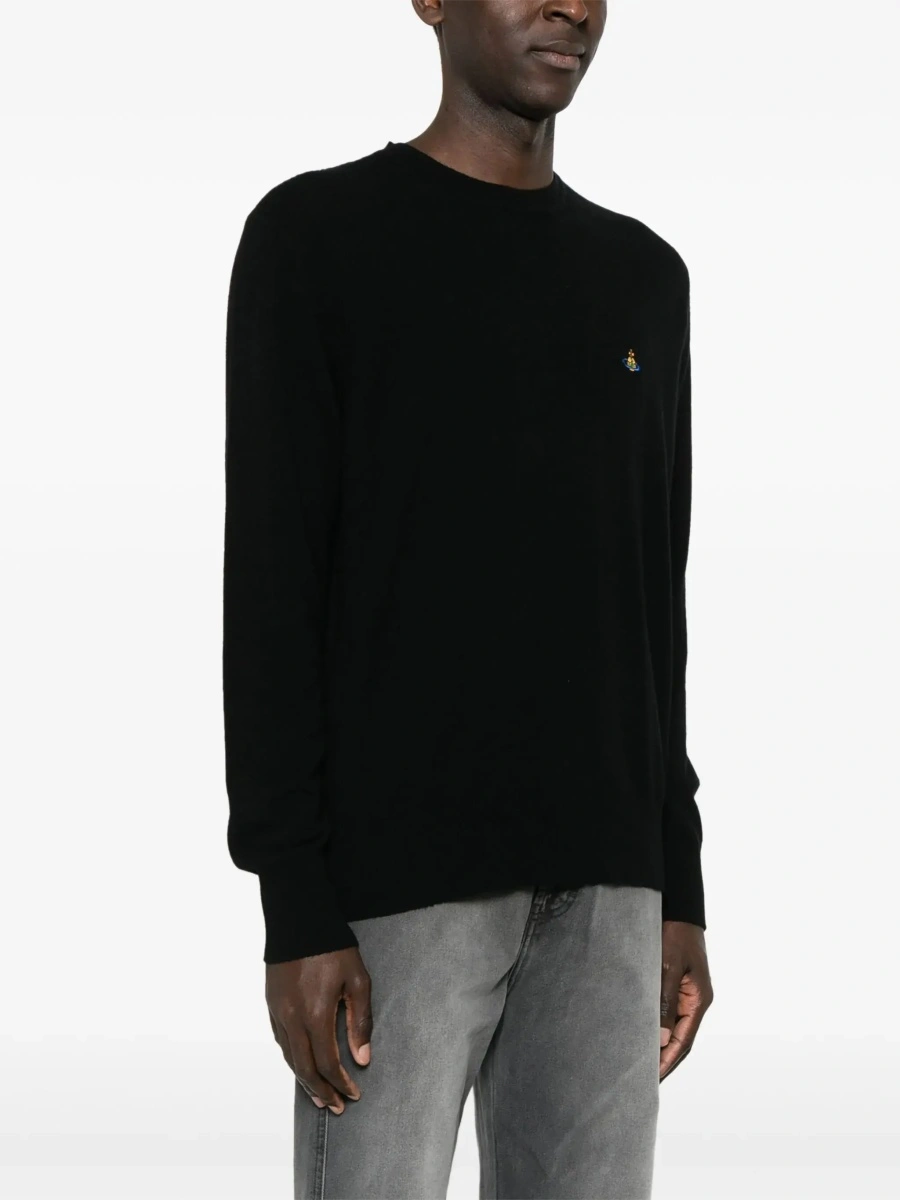 Pulover 'Alex' Black Crewneck Sweater with Orb Logo Detail on the Front in Wool and Cashmere Man - Img 5