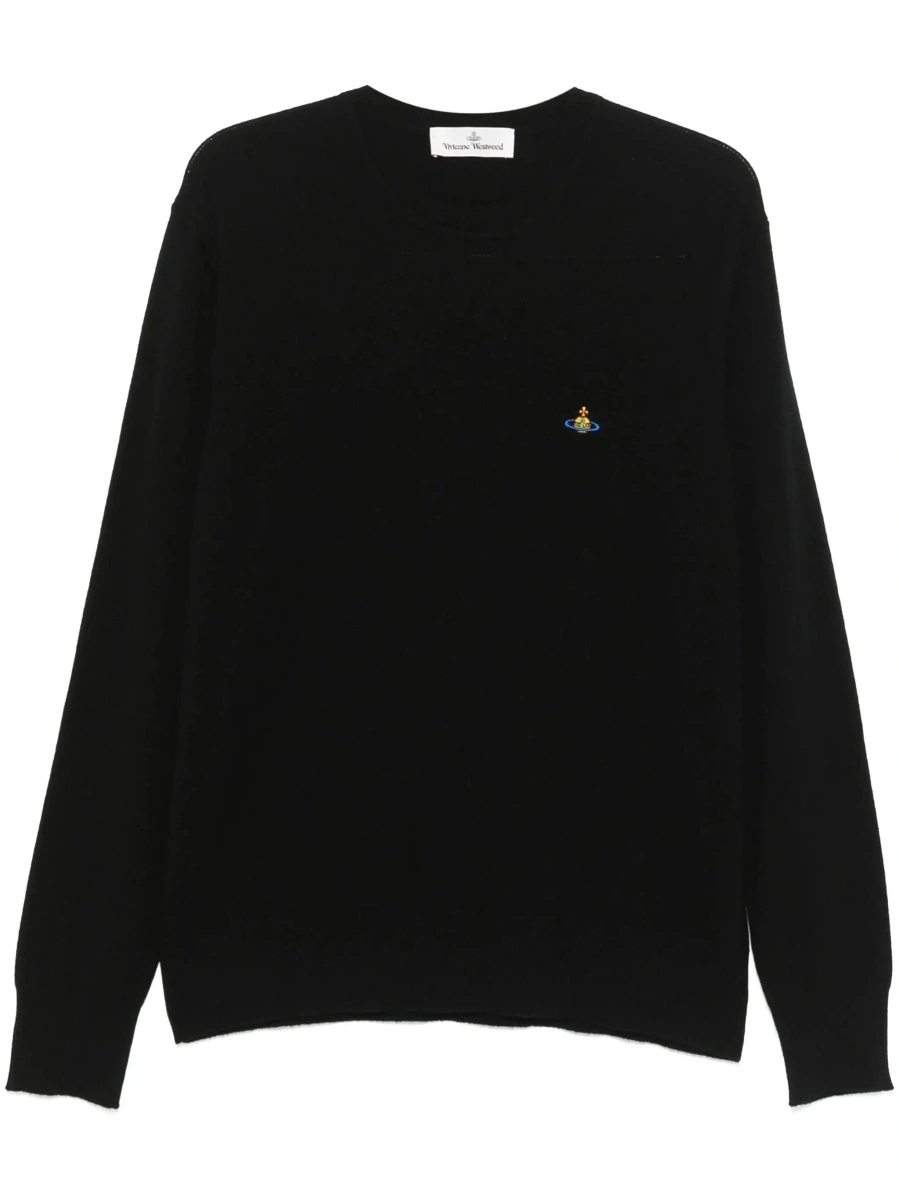 Pulover 'Alex' Black Crewneck Sweater with Orb Logo Detail on the Front in Wool and Cashmere Man - Img 8