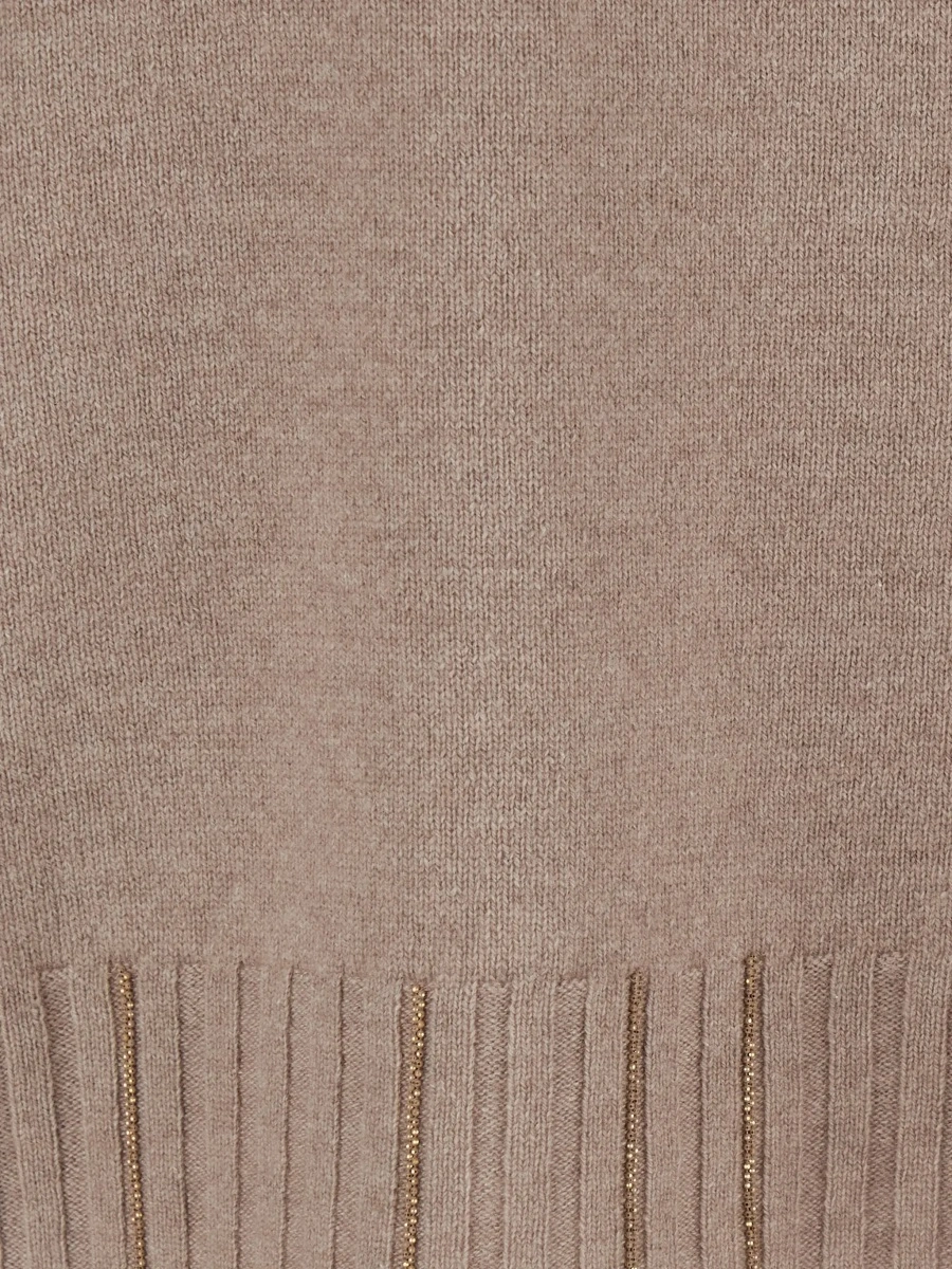 Pulover beige sweater with V-neck and strass details in wool and silk Blend women - Img 5