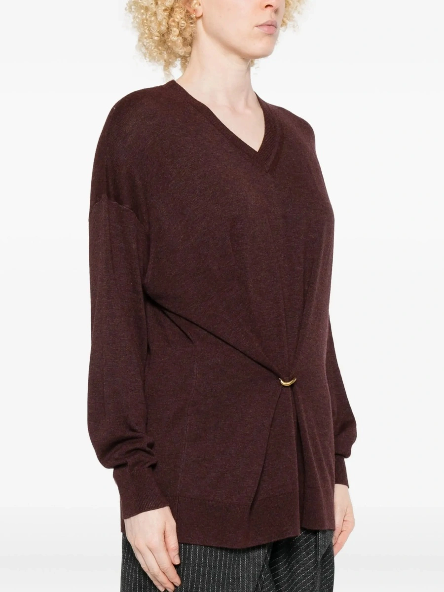 Pulover Bordeaux V-Neck Sweater with Ring Detail at the Waist in Fabric Woman - Img 5