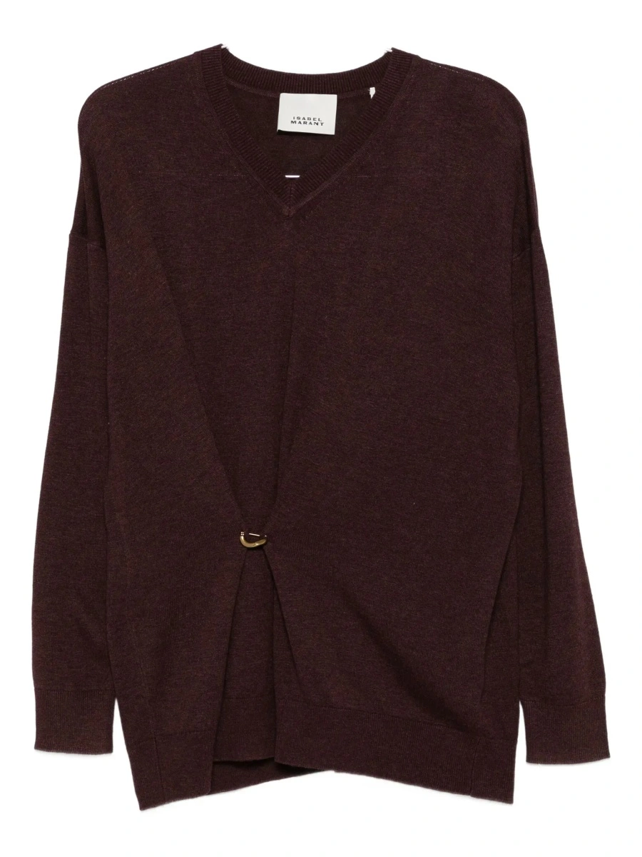 Pulover Bordeaux V-Neck Sweater with Ring Detail at the Waist in Fabric Woman - Img 8
