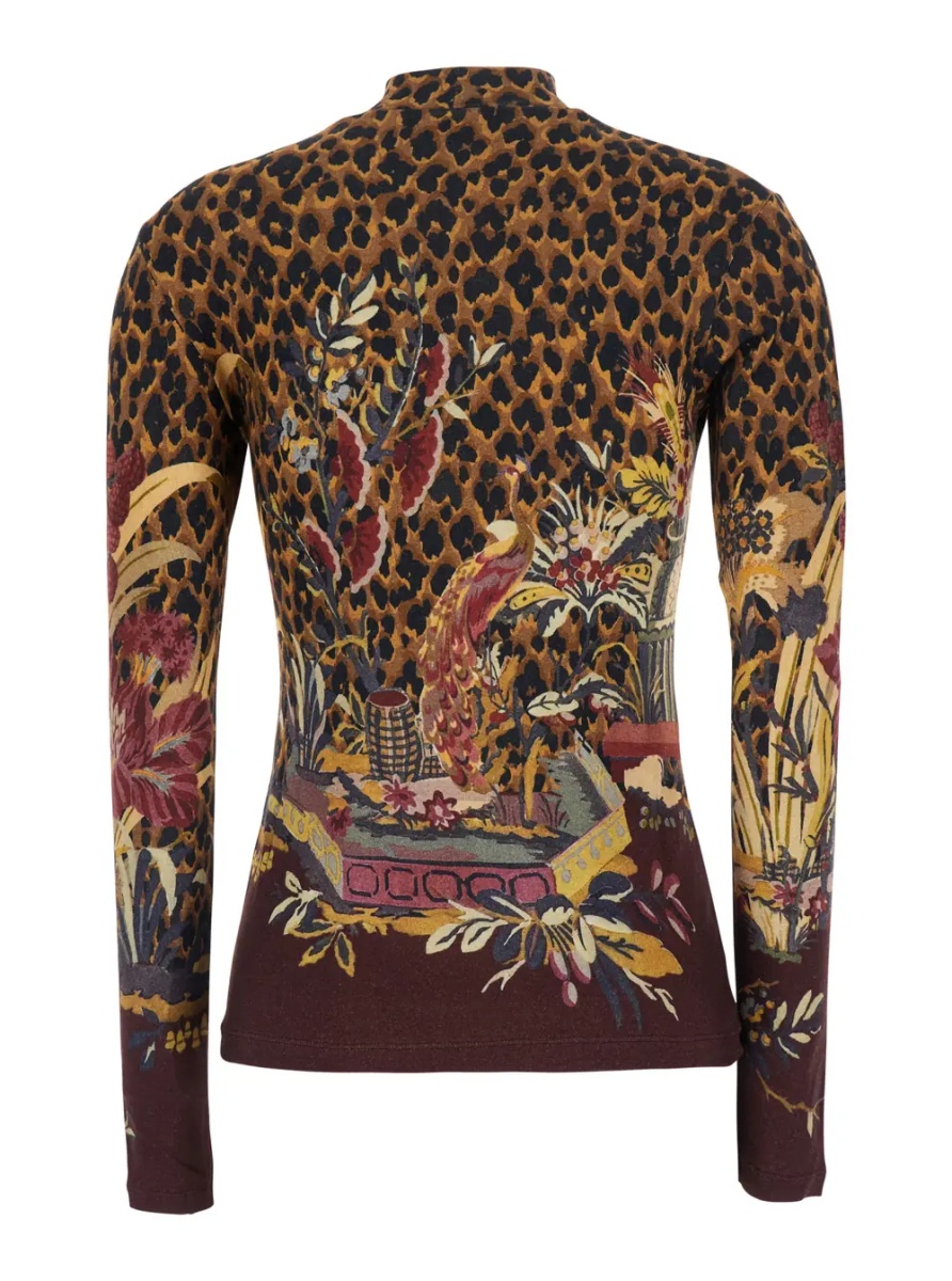 Pulover Brown High-neck sweater with animal motif all-over in wool blend women - Img 2