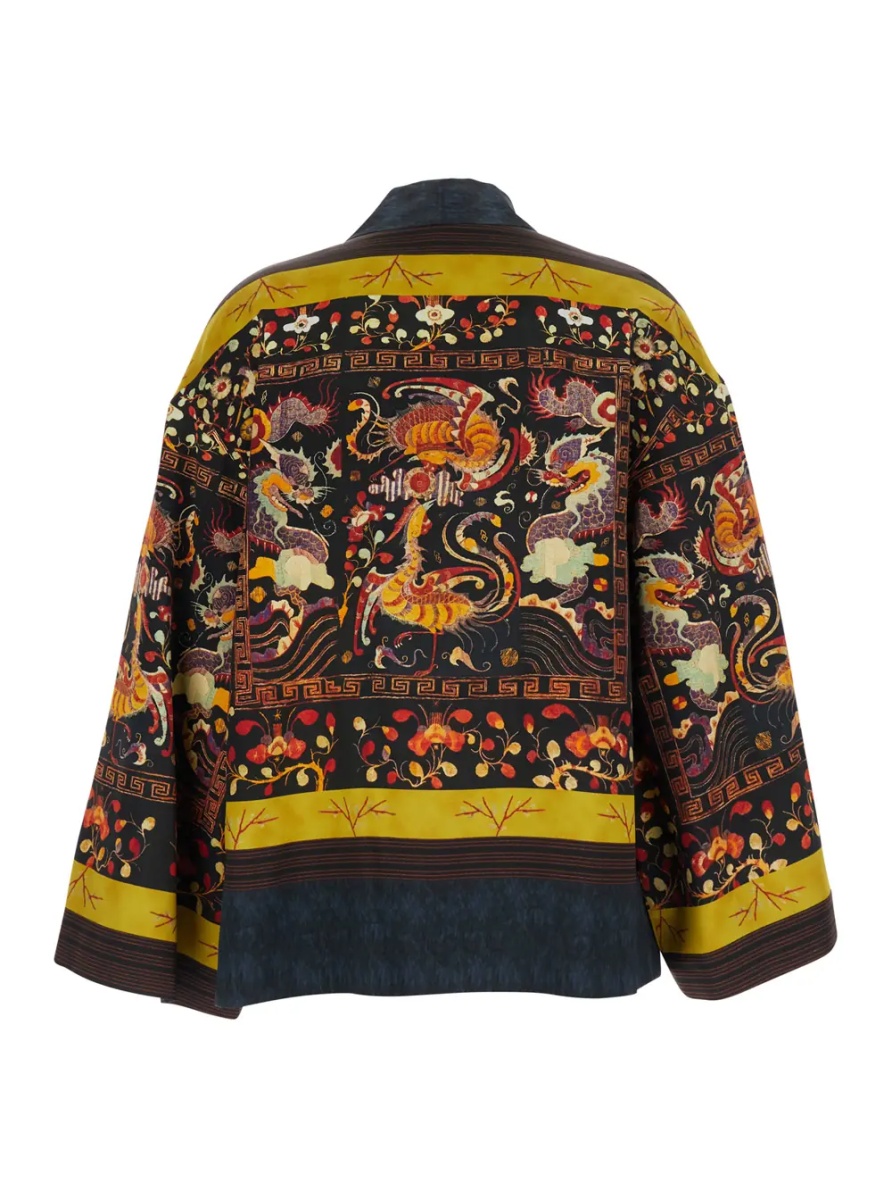 Pulover DAWN Robe with dragon and phoenix print in multicolored silk and spandex for women - Img 2