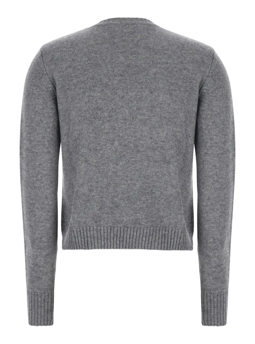 Pulover 'Faraone' Gray Short crew neck sweater with argyle motif on the front in wool and cashmere for women - Img 2