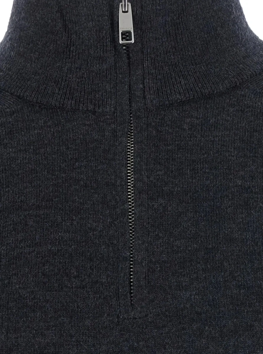 Pulover Gray Sweater with half zip closure and high collar in wool for men - Img 3