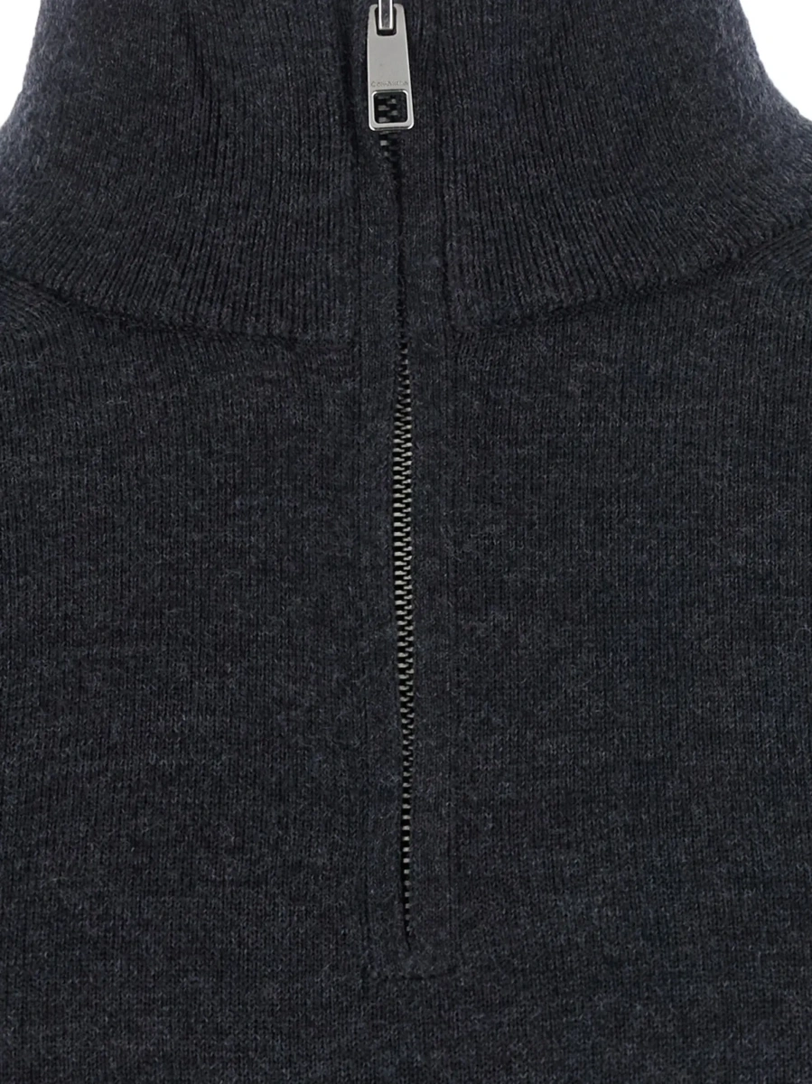 Pulover Gray Sweater with half zip closure and high collar in wool for men - Img 5