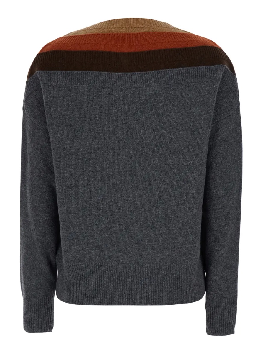 Pulover Gray Sweater with Triple Neck and Ribbed Trims in Wool for Women - Img 2