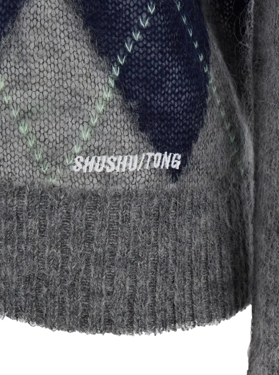 Pulover Grey Sweater with all-over diamond motif and V-neck in Mohair and Wool women - Img 3