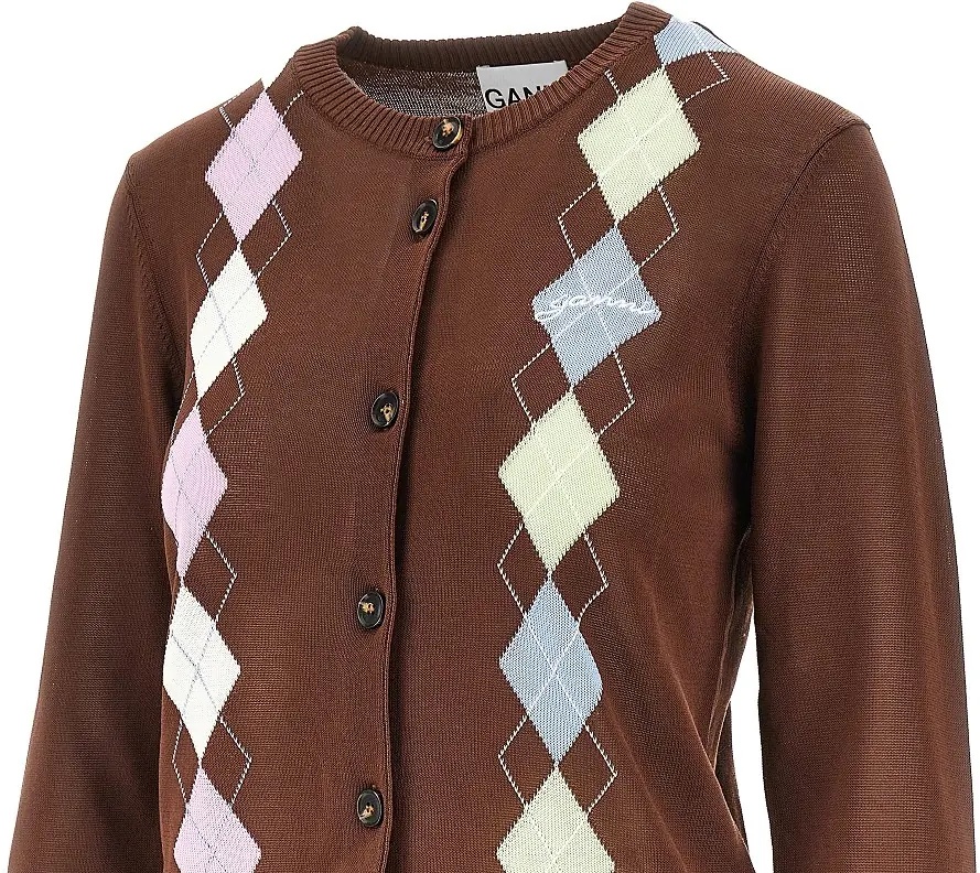Pulover Knitted cardigan with diamond motif - Img 2