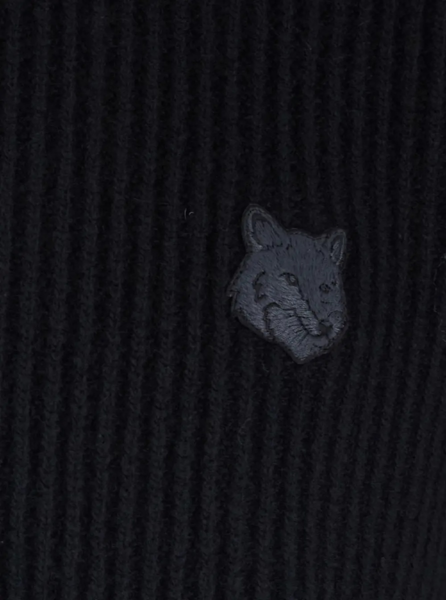 Pulover MAISON KITSUNÉ Black Ribbed Sweater with Front Logo Patch in Cotton Man - Img 3