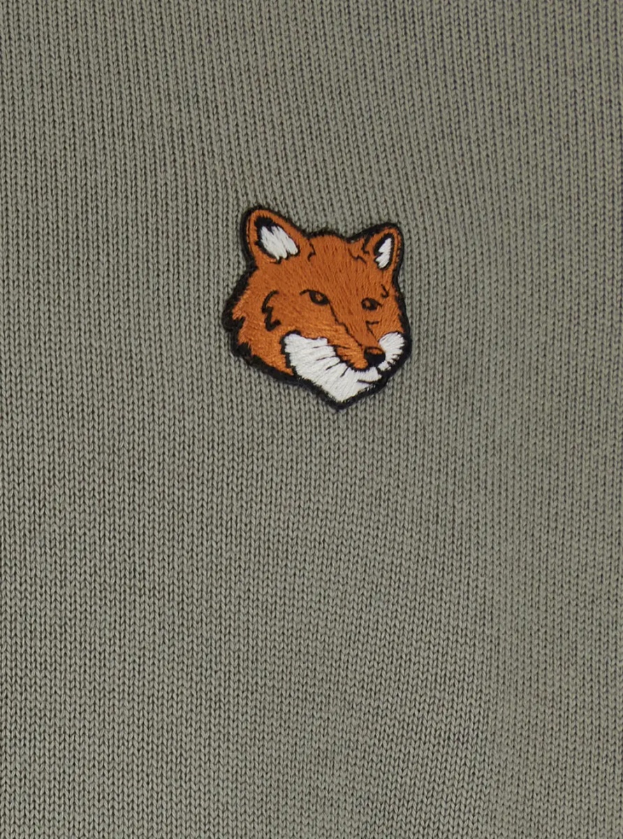 Pulover MAISON KITSUNÉ Green Crew Neck Sweater with Fox Patch on the Front in Wool Man - Img 3