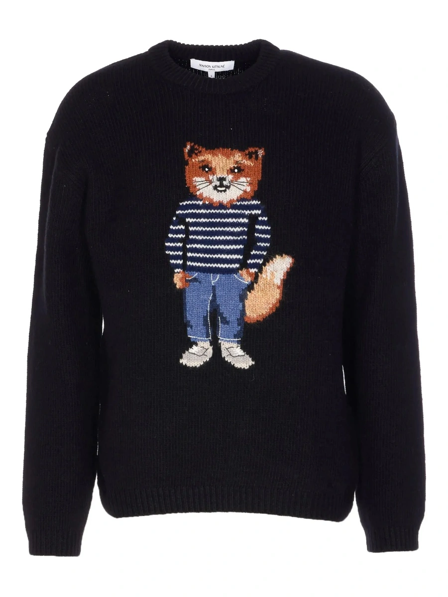 Pulover MAISON KITSUNÉ negru din lana - Img 7