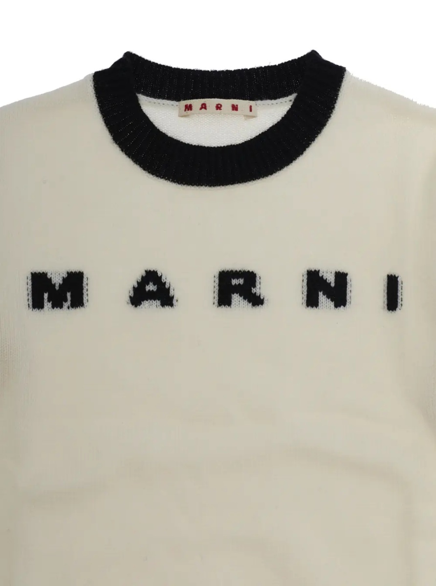 Pulover Sweater with round neck and long sleeves in 70% wool and 30% cashmere white for boy - Img 3