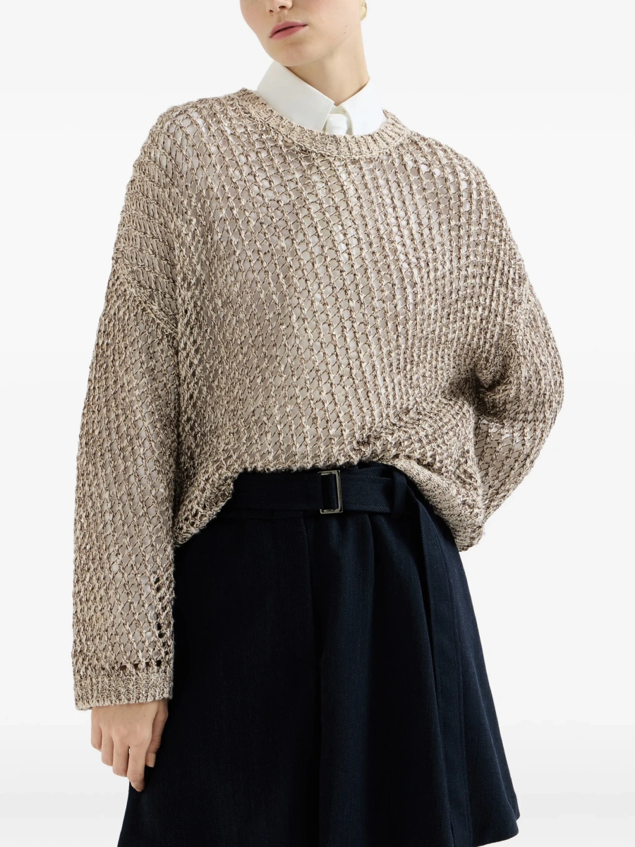 Pulover tricotat Brunello Cucinelli neutru - Img 2