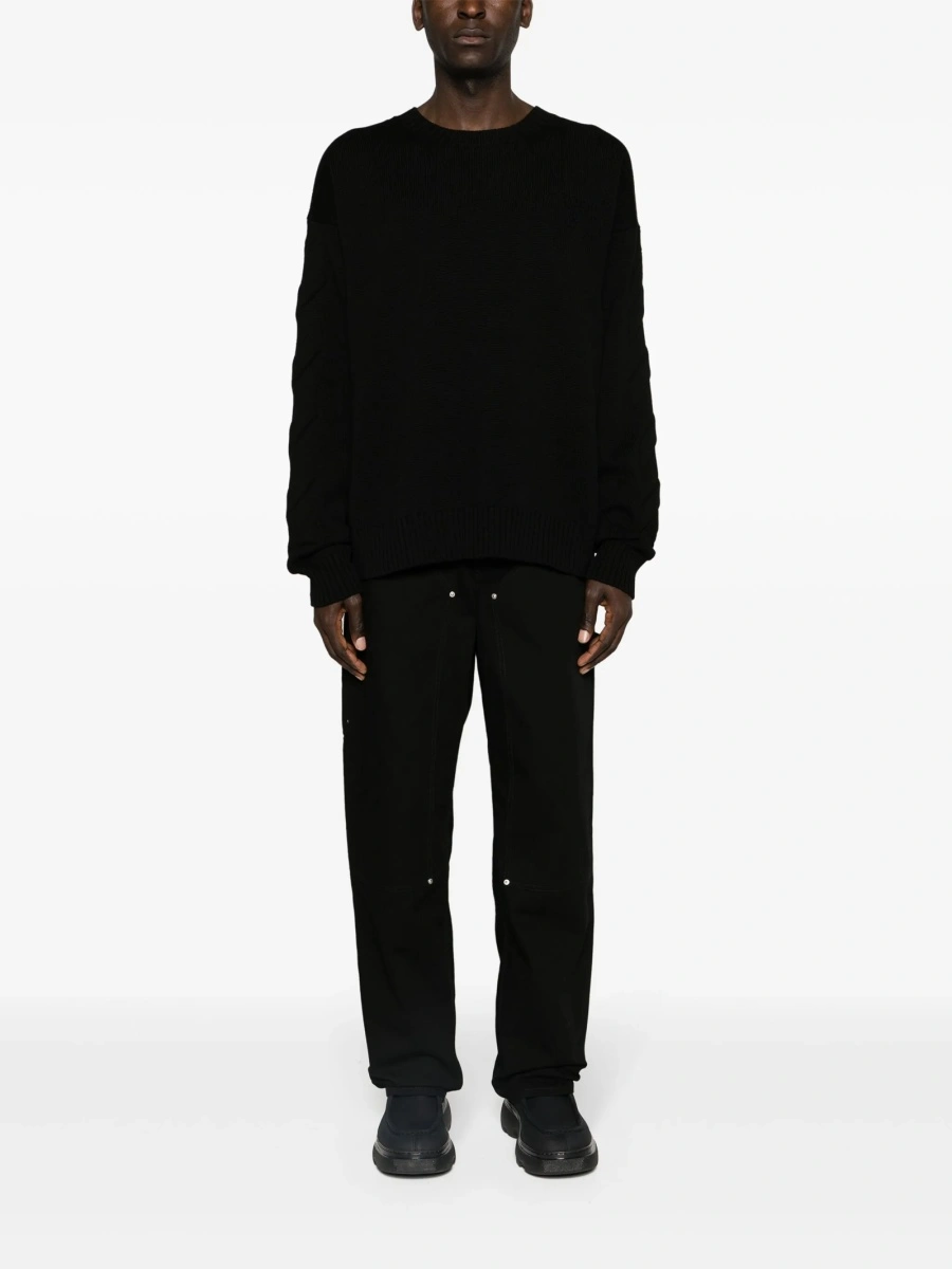 Pulover tricotat Off-White negru din bumbac si elastan - Img 2