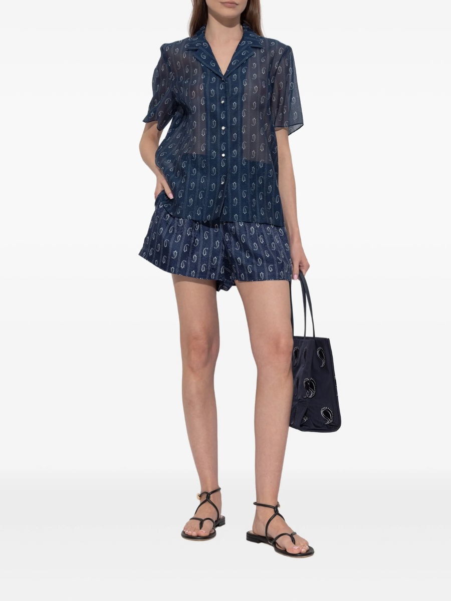 Rochie de plaja Tory Burch albastra din matase si bumbac - Img 2