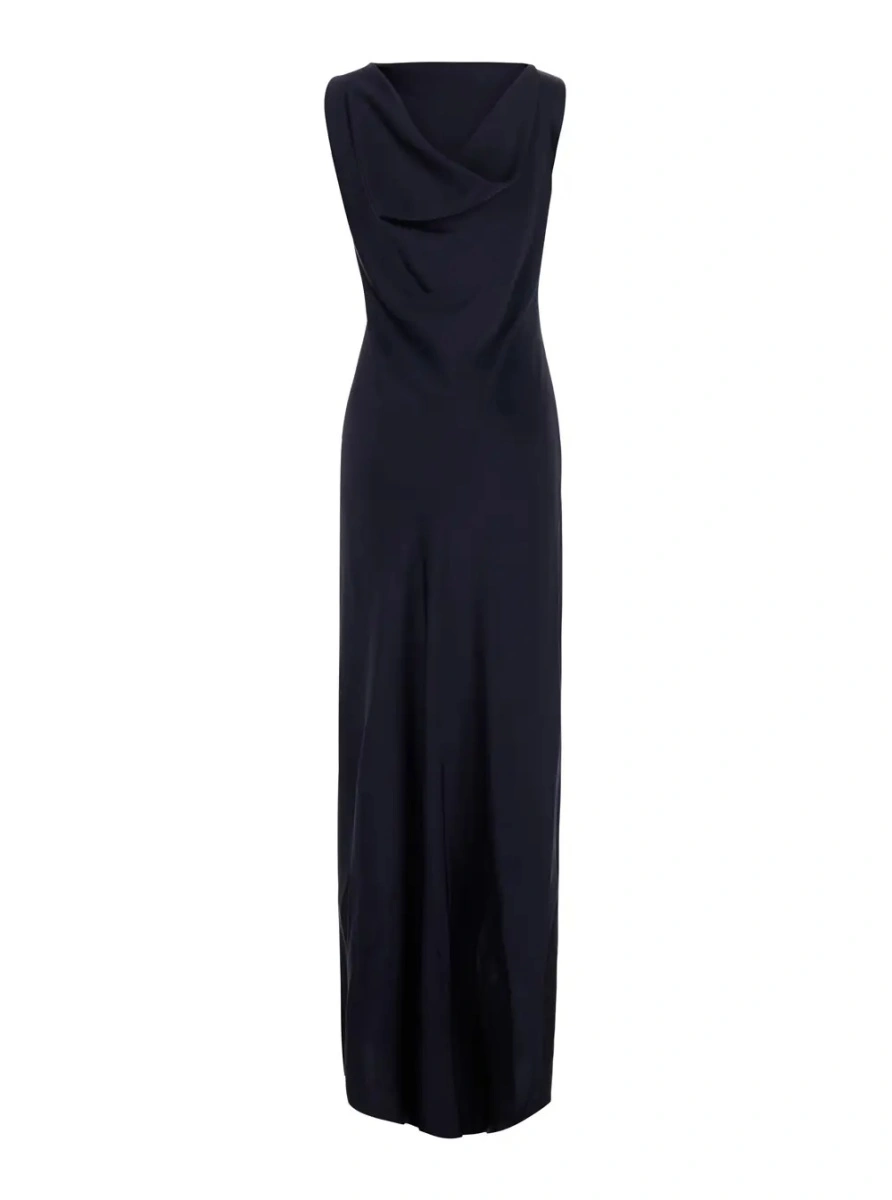 Rochie lunga ANTONELLI albastra din satin - Img 2
