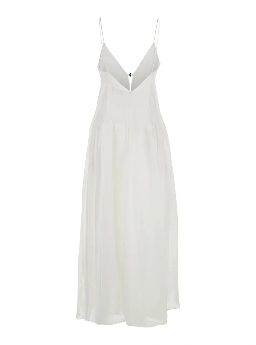 Rochie lunga Tory Burch alba din in si matase - Img 2