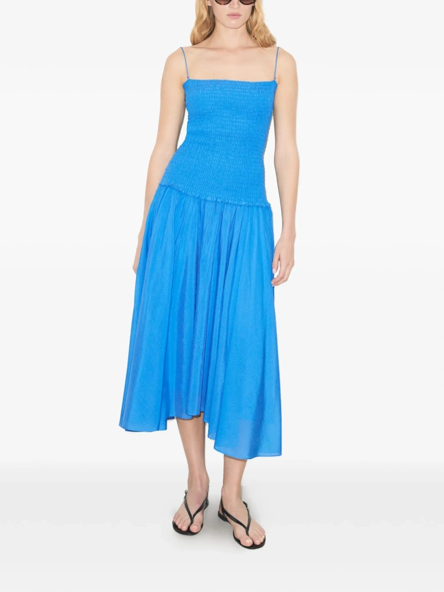 Rochie lunga Tory Burch albastra din matase si bumbac - Img 4