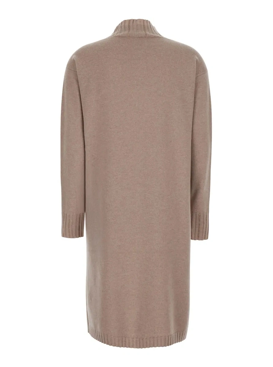 Rochii beige Dress with high collar and rhinestone details in wool and silk Blend women - Img 2