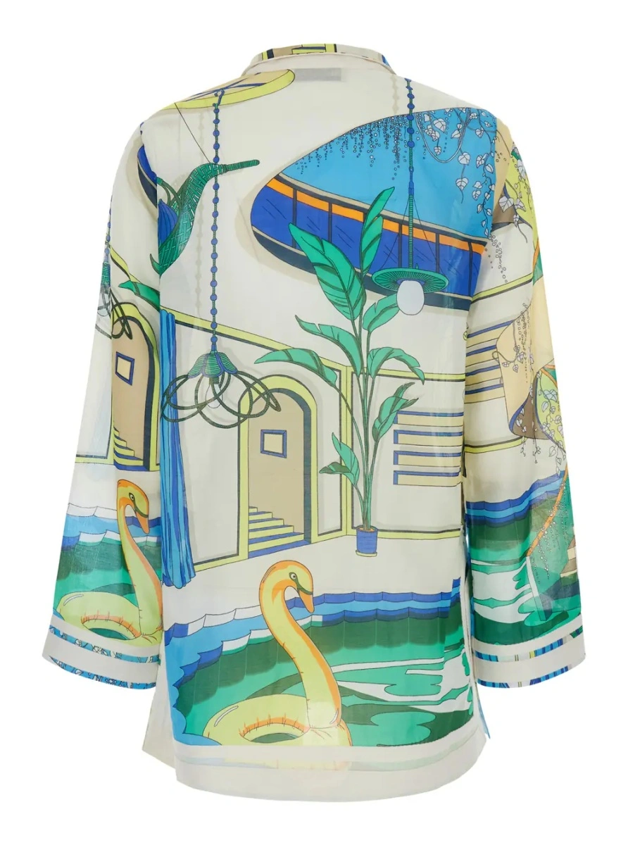 Rochii Blue Dress with V-neck and All-Over Print in Cotton for Women - Img 2