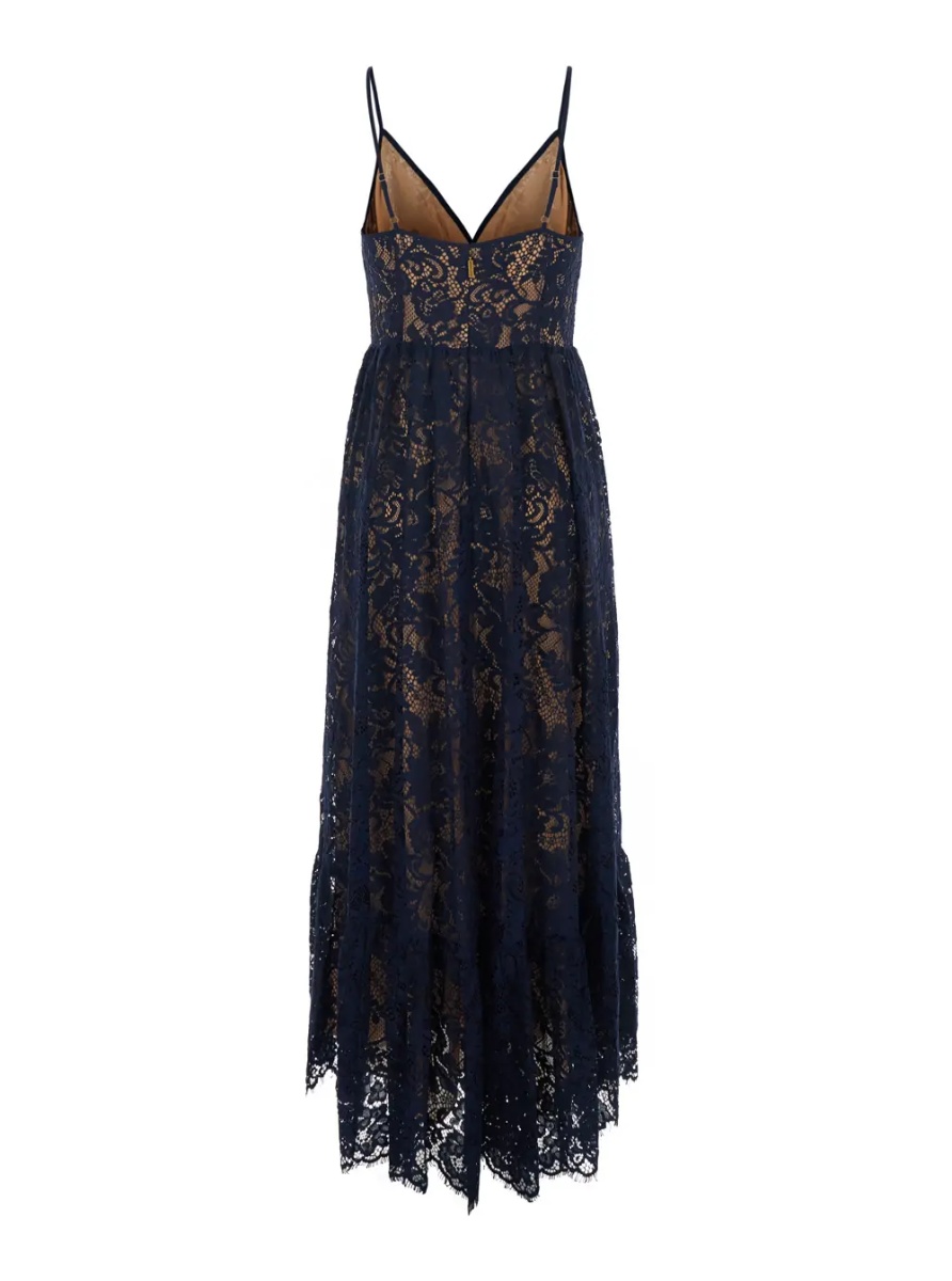 Rochii Blue Long Dress with V-neck and Lace Design in Cotton Blend for Women - Img 2