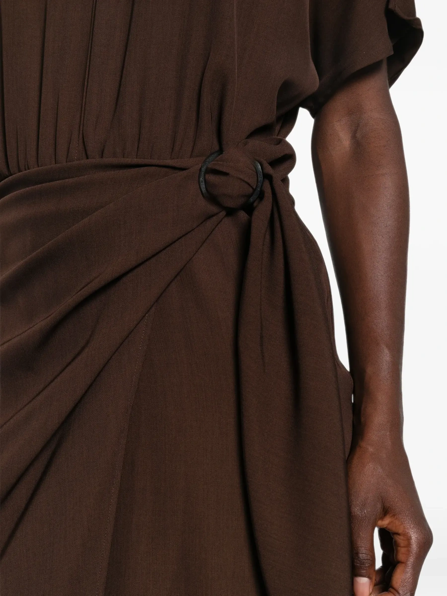 Rochii Brown High-Neck Dress with Front Buckle Belt in Fabric for Women - Img 7