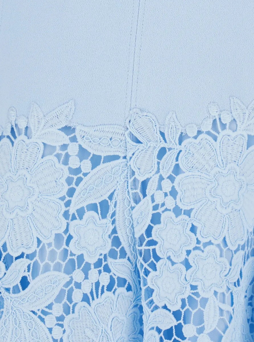 Rochii Light blue mini dress with lace embroidery on the skirt in tech fabric for women - Img 3