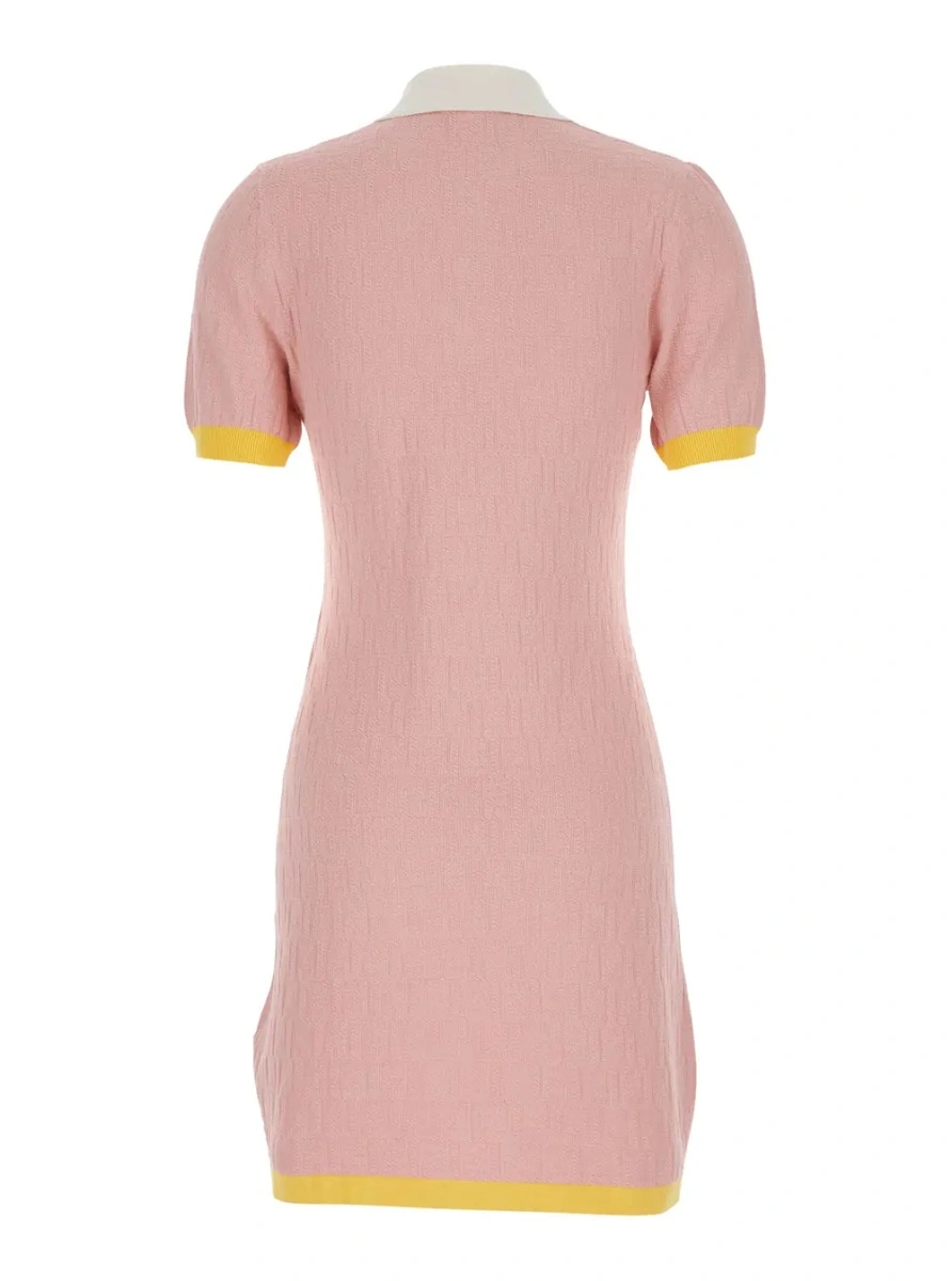Rochii Pink dress with classic collar in cotton and silk blend for women - Img 2