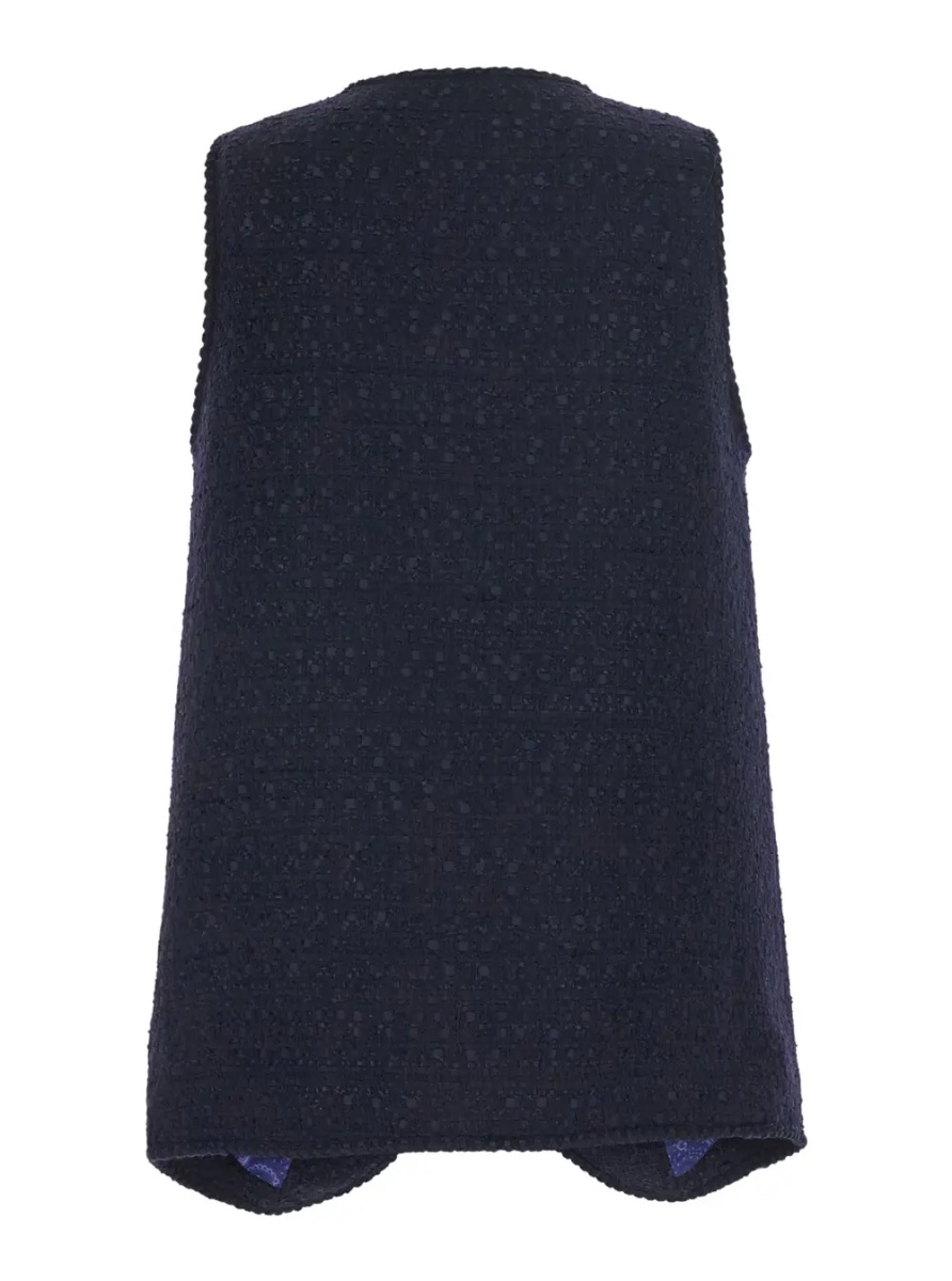 Sacou Blue Sleeveless Round Neck Jacket with A-Line Design in Blend Wool Women - Img 2