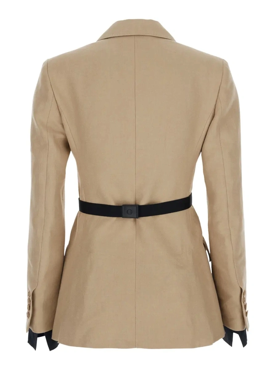 Sacou 'Fionda' Beige Linen Jacket with Notched Revers and Adjustable Waist Belt Woman - Img 2