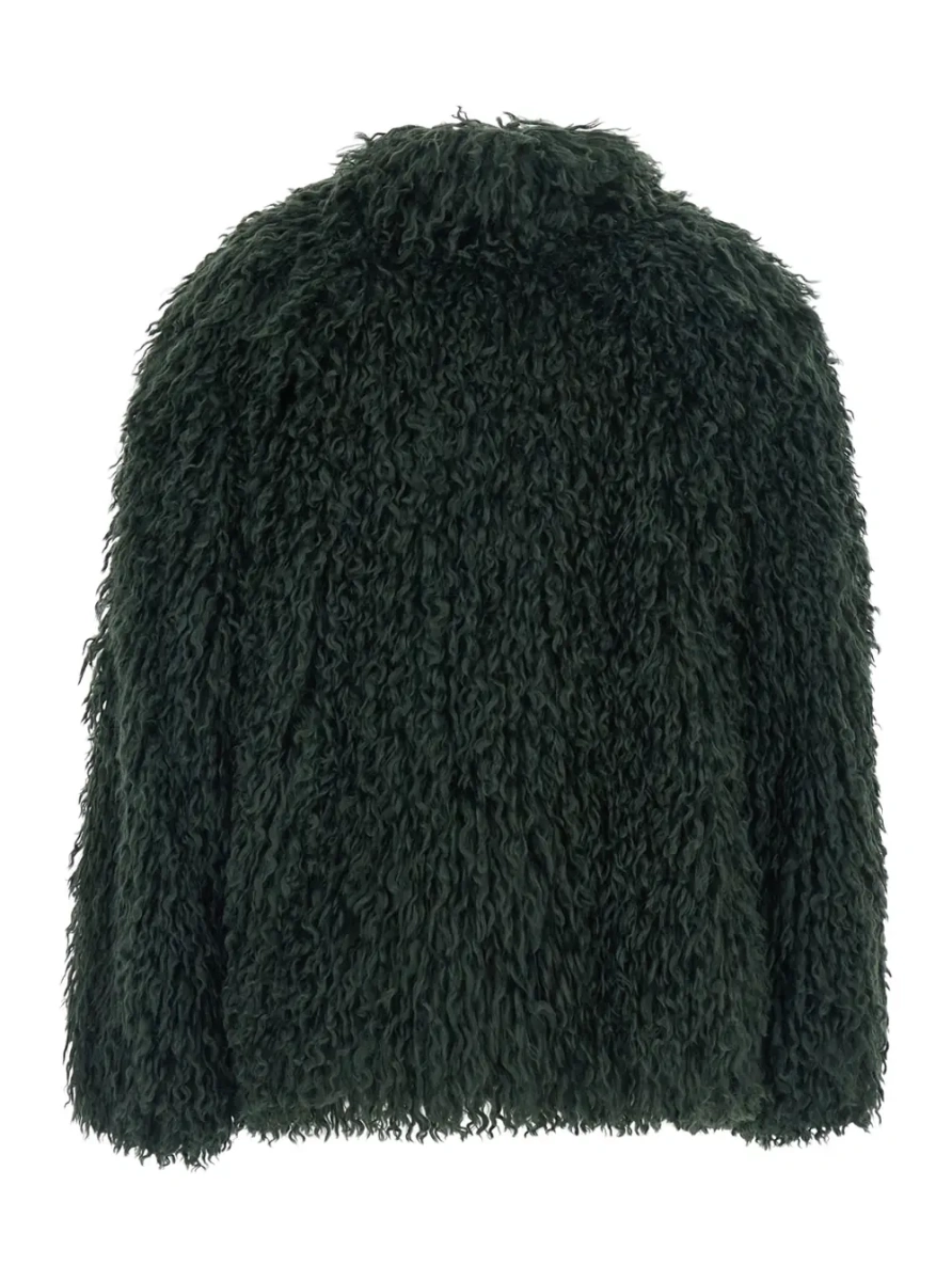 Sacou Green crew neck jacket with drawstring waist in eco fur for women - Img 2