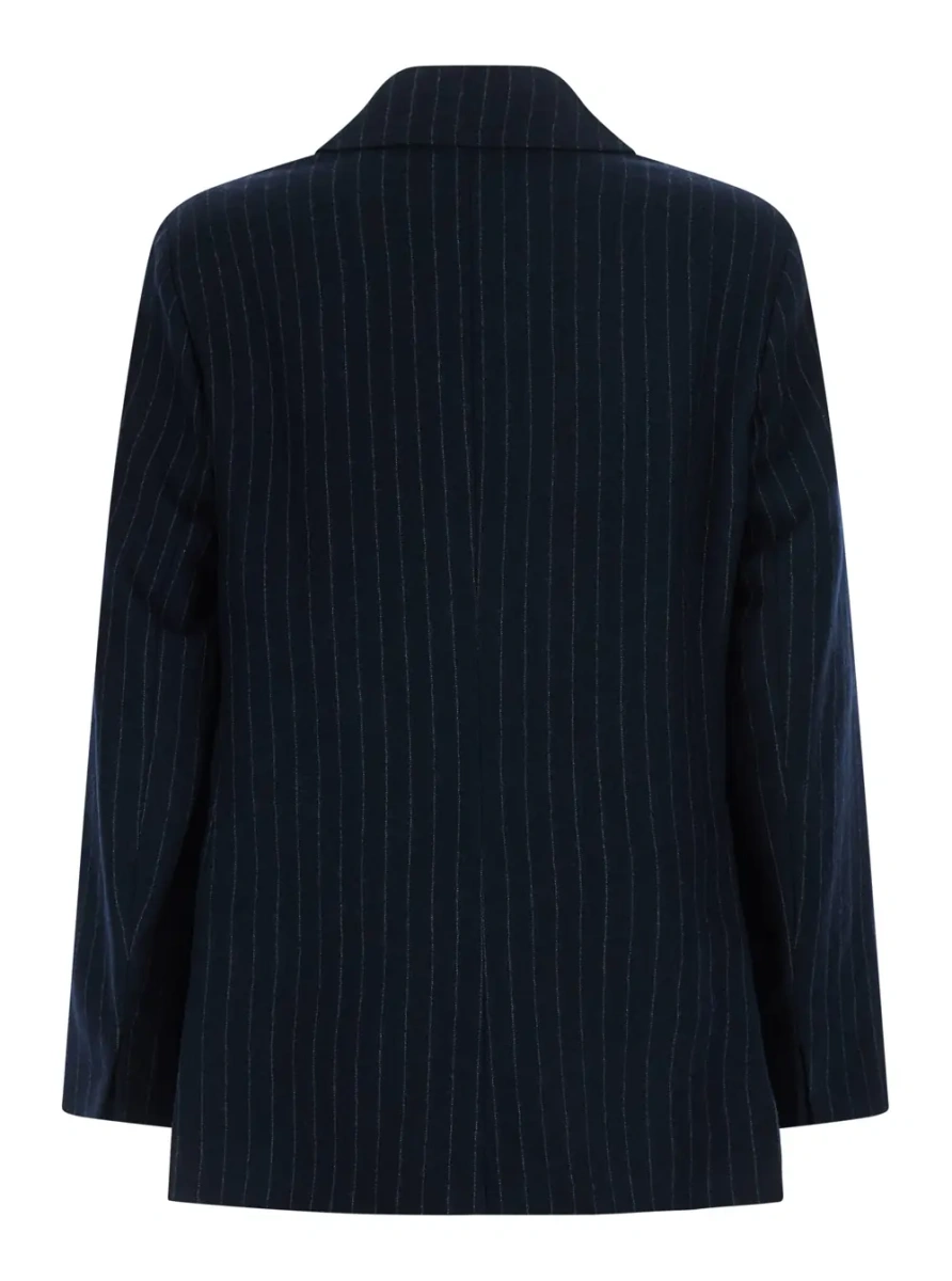 Sacou Jacket in pinstriped washed pure wool twill with blue virgin wool unisex - Img 2