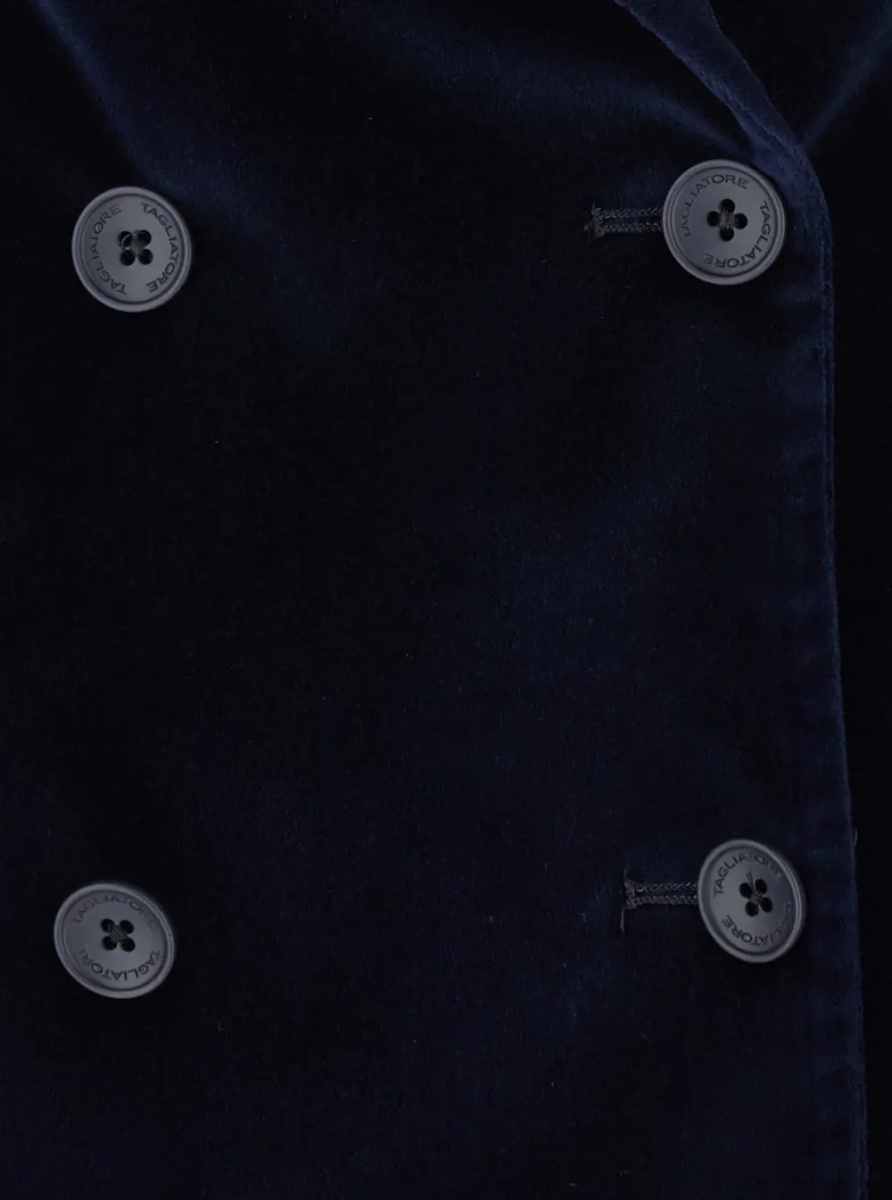 Sacou 'Parigi' Blue Double.Breasted Jacket with Peak revers in Blue Velvet for Women - Img 3