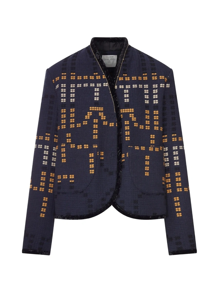 Sacou 'Samarcanda' Black Jacket with geometric embroidery with beads in blend cotton for women - Img 5