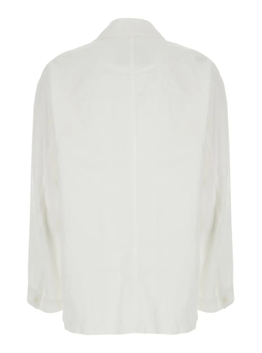 Sacou White Jacket with Wide Collar and Three Patch Pockets on the Front in Cotton Blend for Women - Img 2