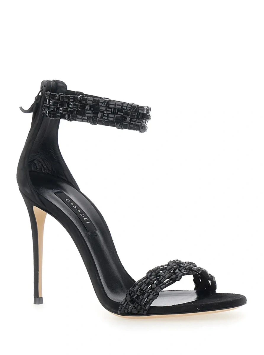 Sandale cu toc Casadei negre din piele intoarsa - Img 2
