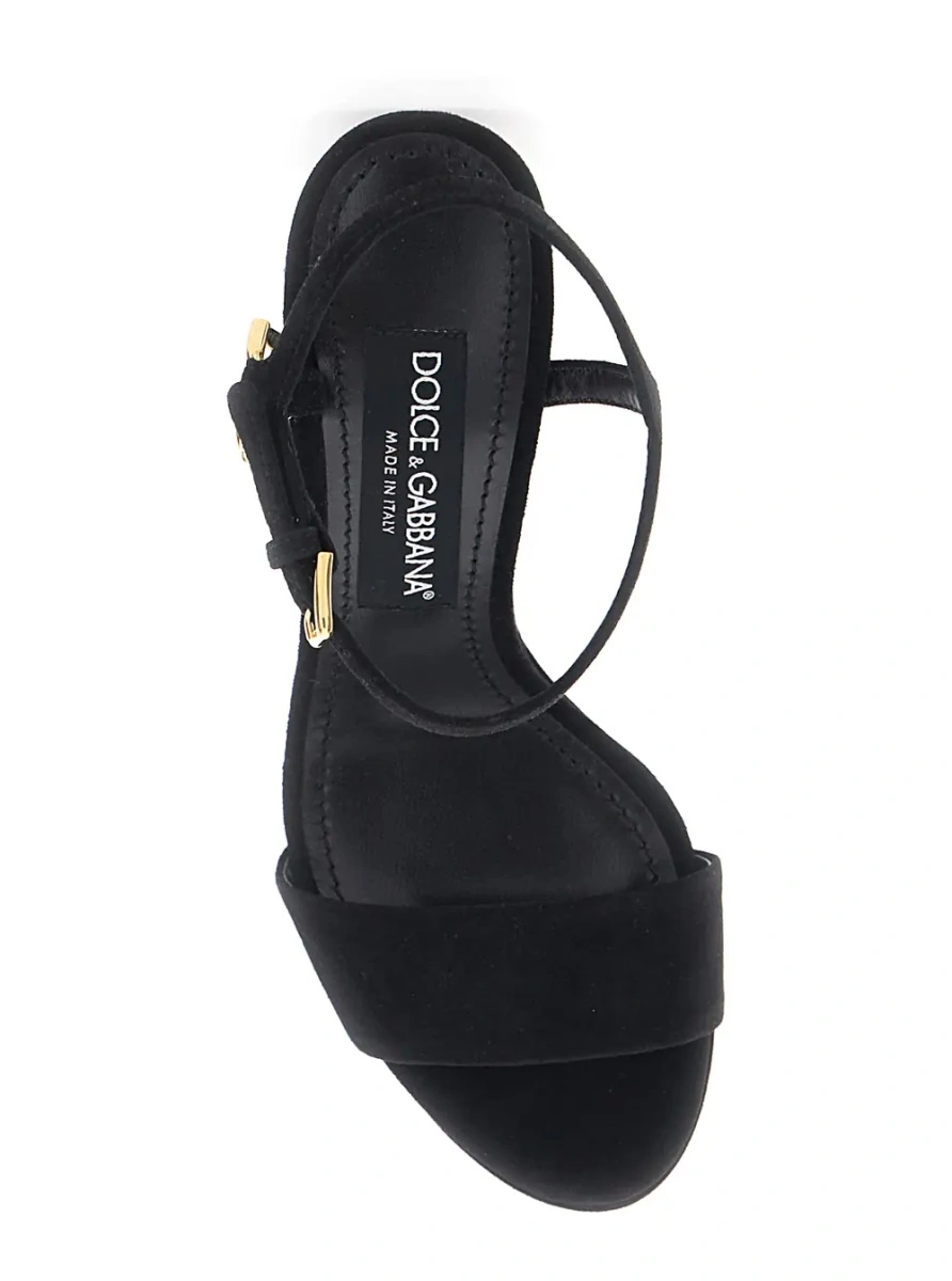 Sandale cu toc Dolce &amp; Gabbana negre din piele intoarsa - Img 4