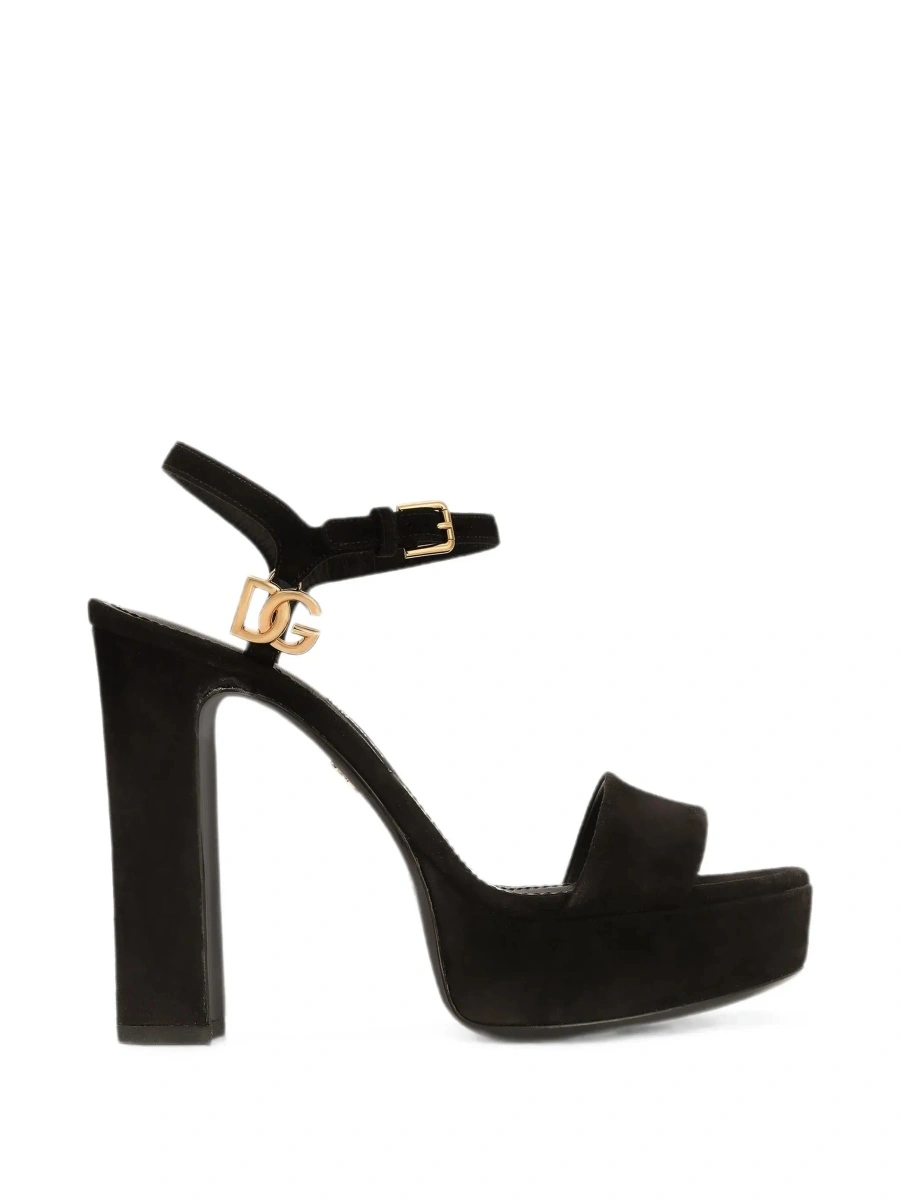 Sandale cu toc Dolce &amp; Gabbana negre din piele intoarsa - Img 7