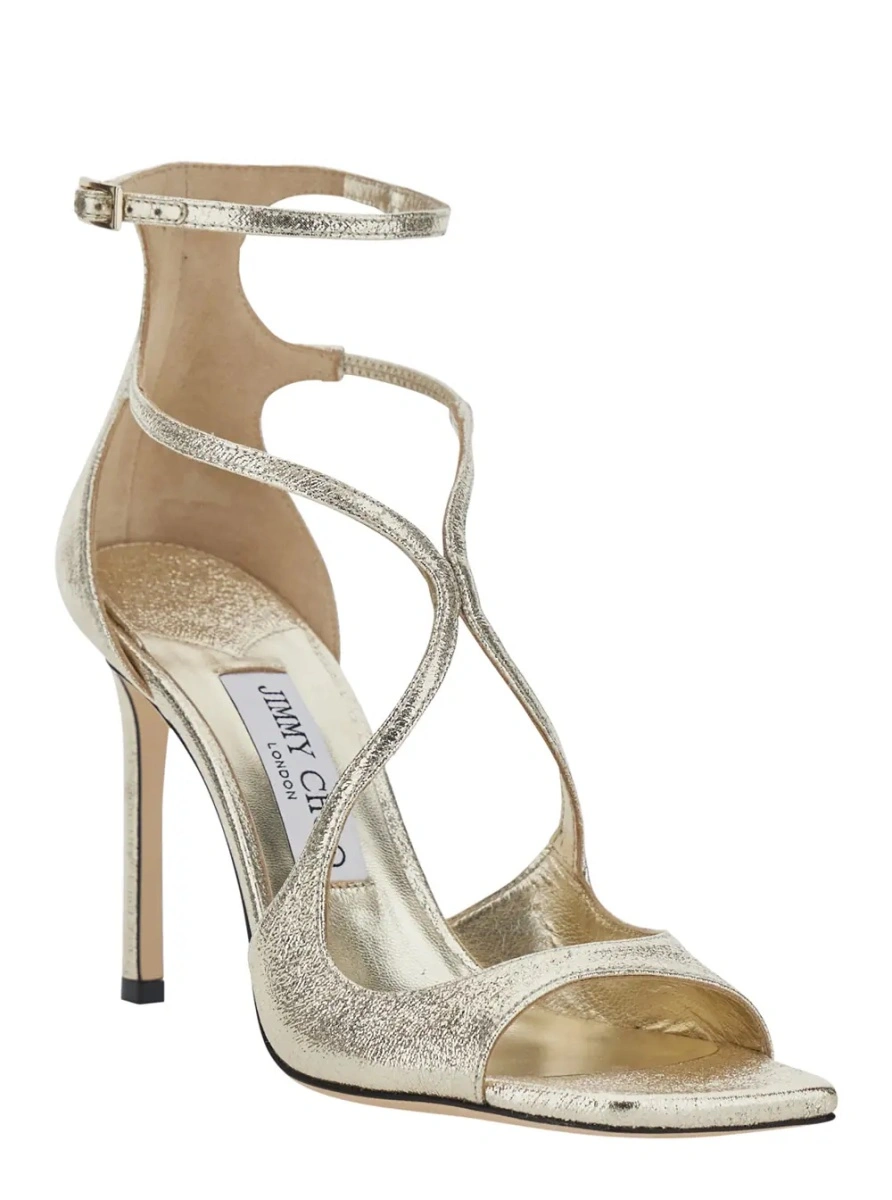 Sandale cu toc Jimmy Choo gri din textil - Img 2