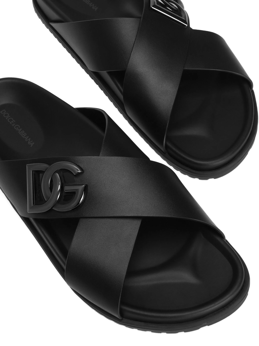 Sandale Dolce &amp; Gabbana DG Logo negre din piele - Img 4