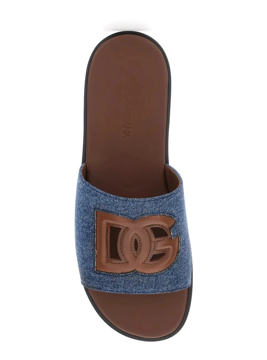 Sandale Dolce &amp; Gabbana maro din piele si denim - Img 4