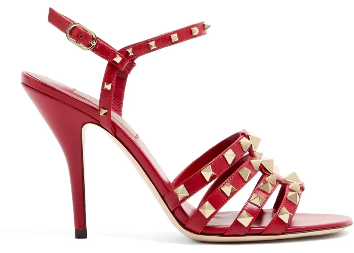 Sandale Valentino Garavani 'Rockstud' rosii din piele - Img 8