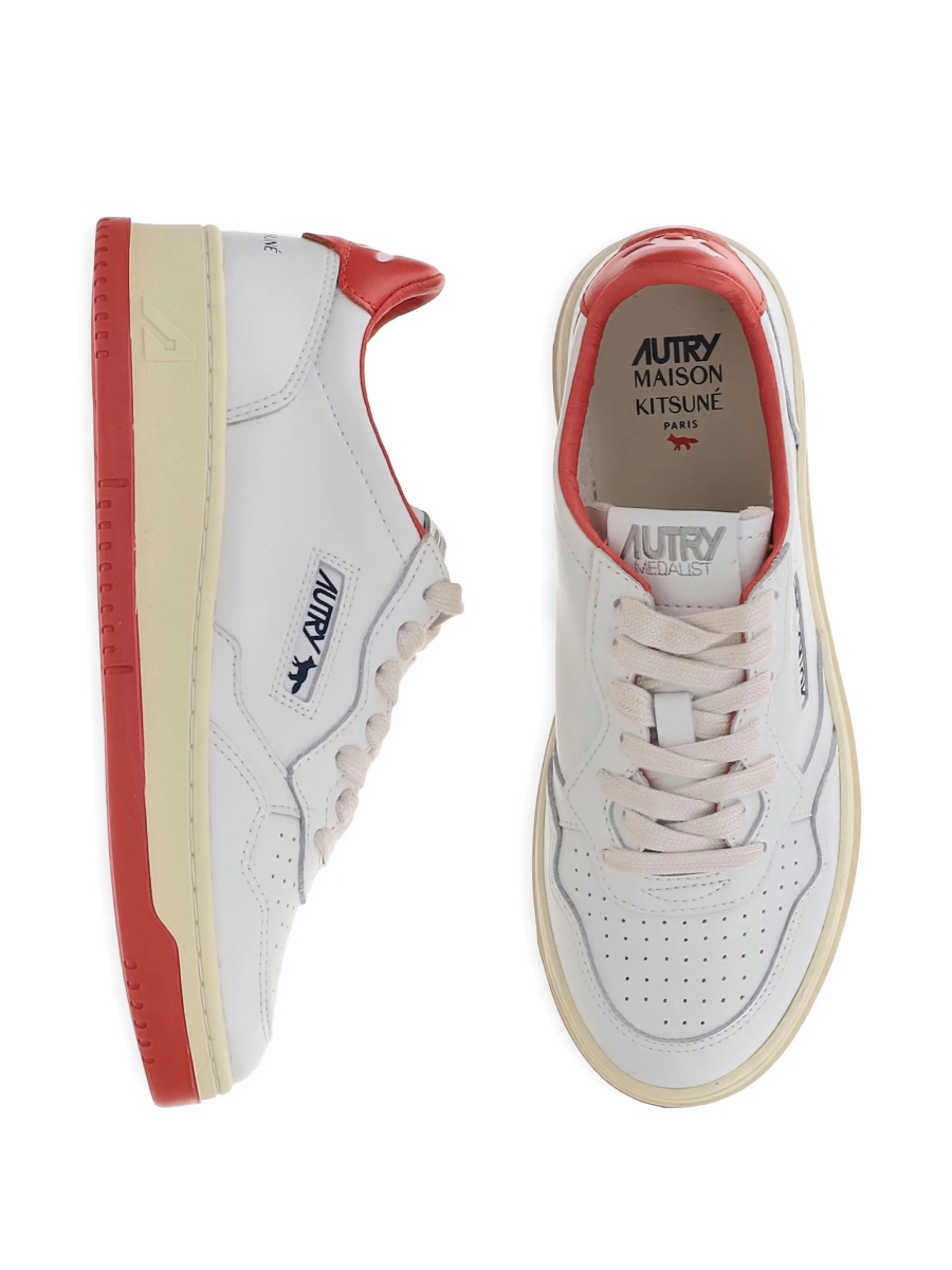 Sneakers Autry X Maison Kitsune albi din piele - Img 4