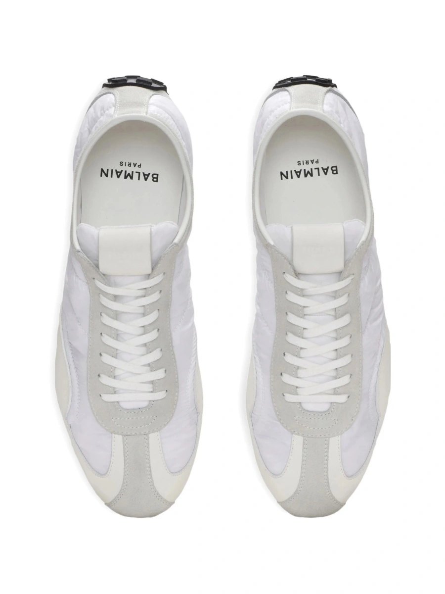 Sneakers Balmain albi din piele intoarsa si nylon - Img 4