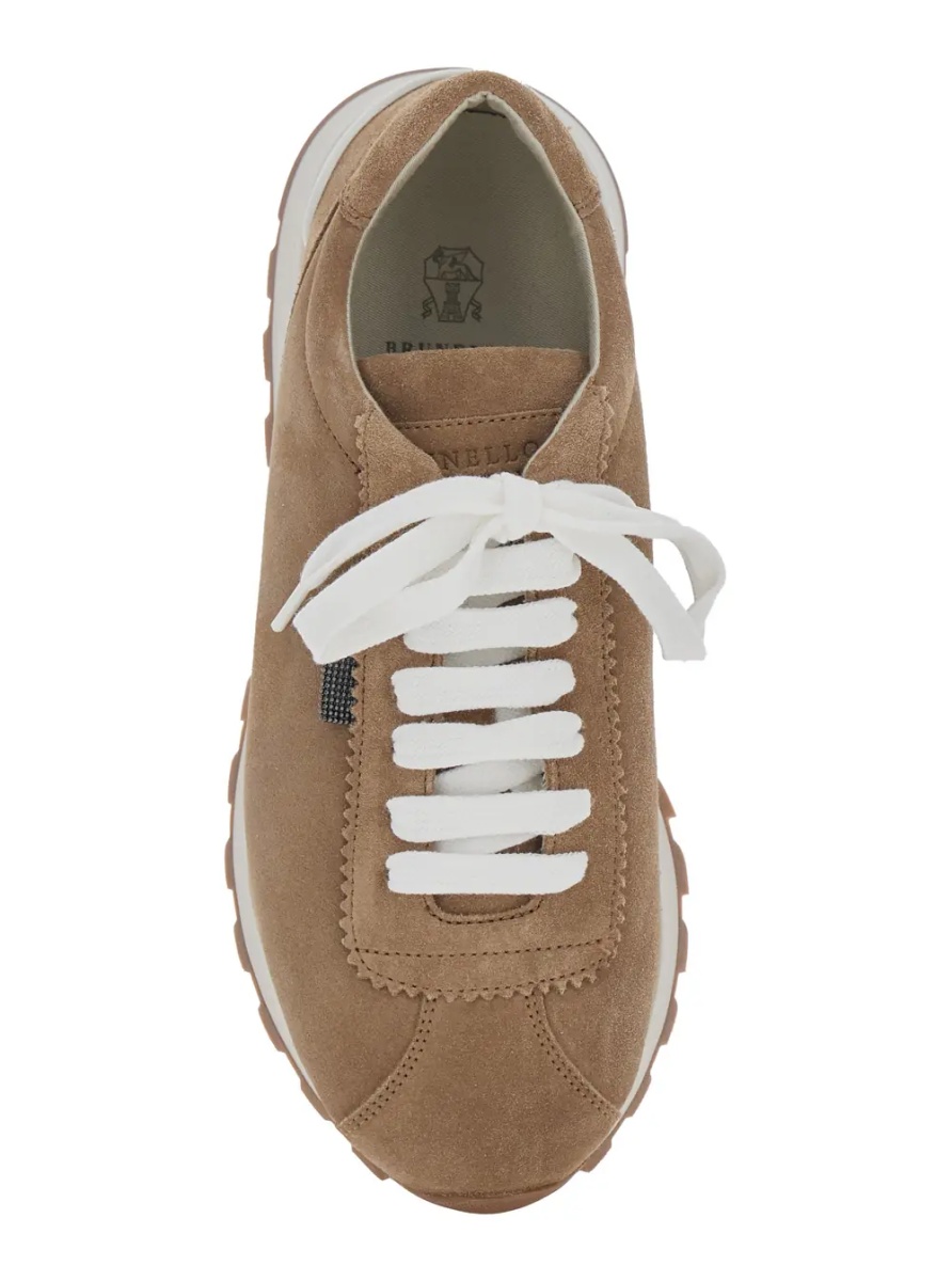 Sneakers Brown Low Top Sneakers with Monil Detail on the Side and Logo Lettering on the Tongue in Suede Woman - Img 4