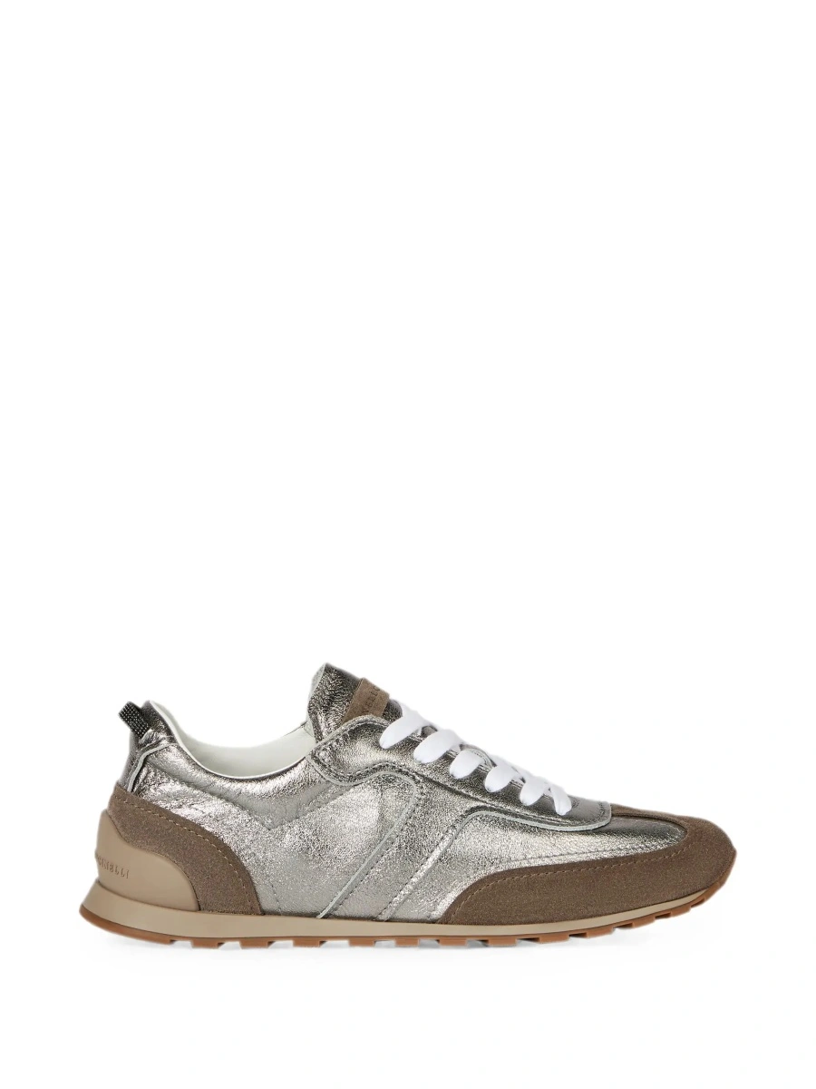 Sneakers Brunello Cucinelli gri din piele intoarsa si piele - Img 9