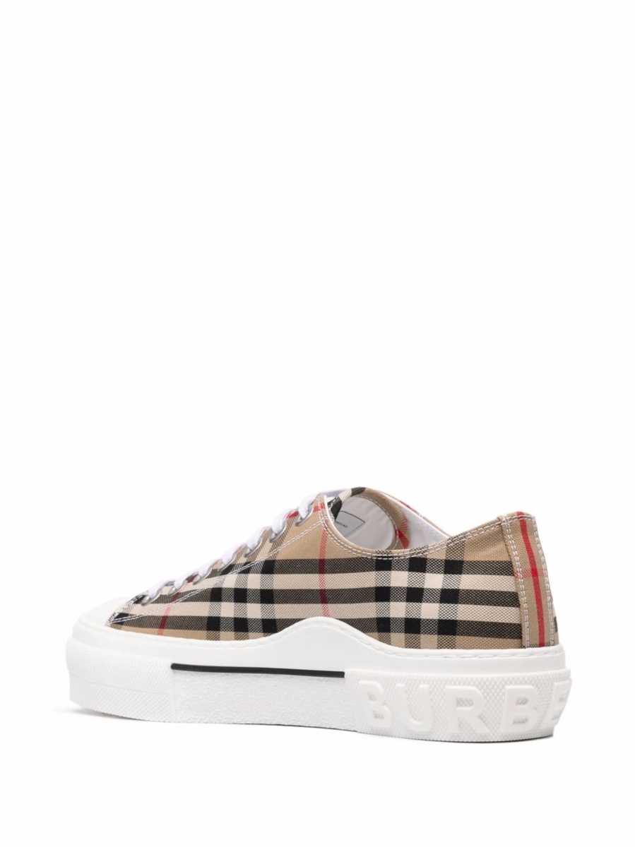 Sneakers Burberry vintage check neutri din piele si bumbac - Img 3
